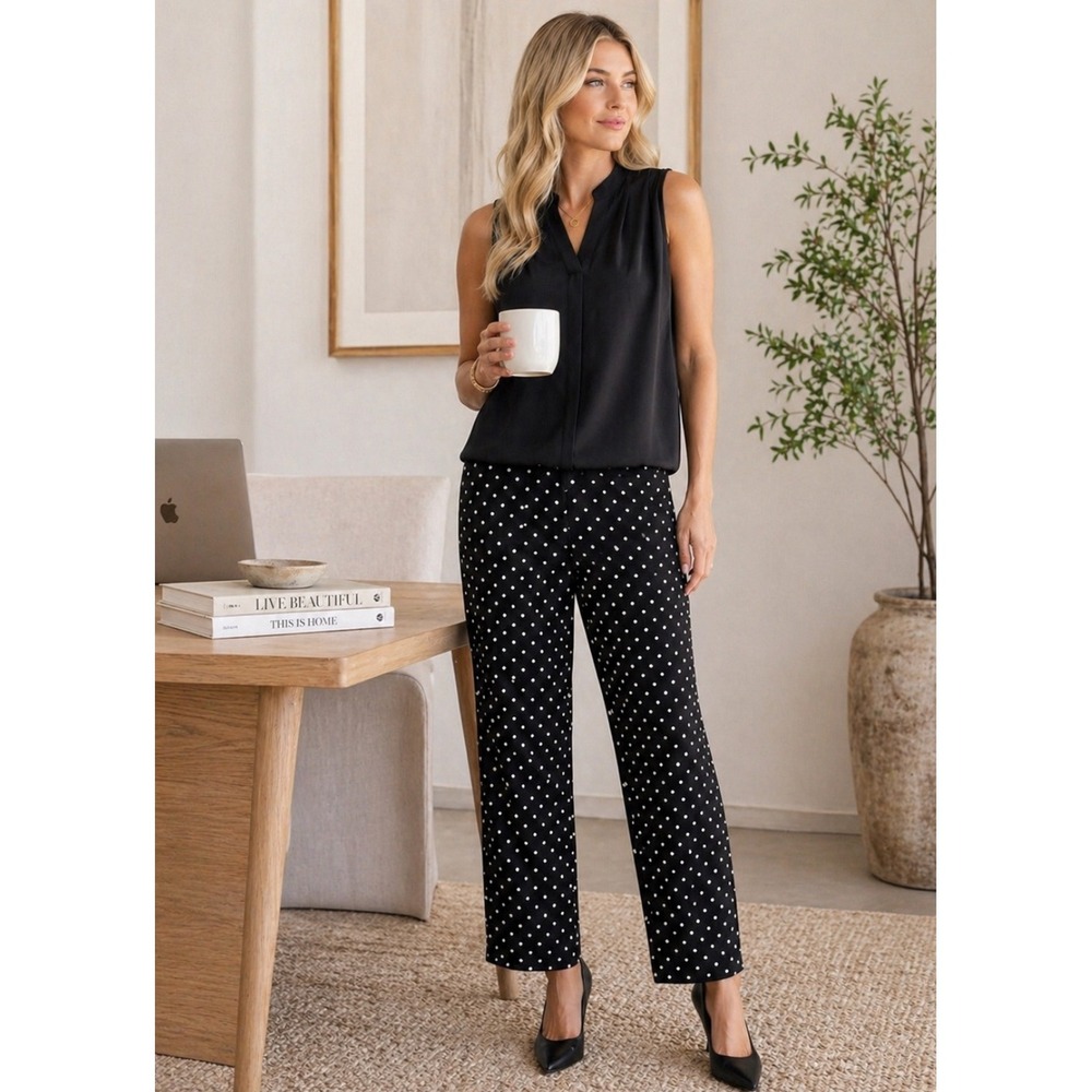 Vintage Carlisle Cotton Black & White Polka Dots Side Zip Ankle Pants Wm Med EUC